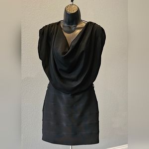 Black Cocktail Mini Dress with Drape Neckline